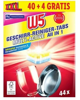 Таблетки для посудомийної машини W5 All in 1 Multi-Active 44 шт – чистота, блиск і захист в одному русі