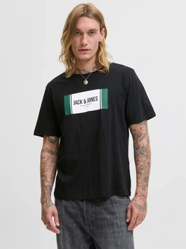Футболка хлопковая длинная мужская Jack & Jones 12278508 L Black (5715717182783)