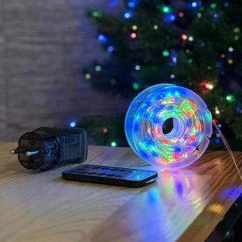 Светодиодная гирлянда Роса 50 метров разноцветный свет белый провод 500 LED 8 режимов с пультом