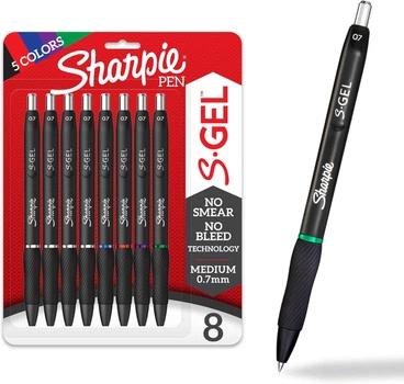 Набор цветных гелевых ручек 8 шт автоматических Sharpie S-Gel Medium Point 0.7 мм (2126231)