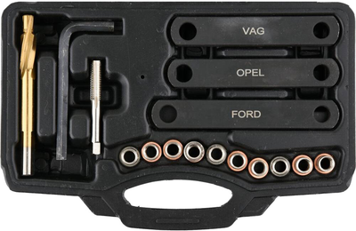 Zestaw do naprawy gwintów zacisków hamulcowych YATO do FORD OPEL VAG M9 x 1.25 mm 16 elementów (YT-17700)