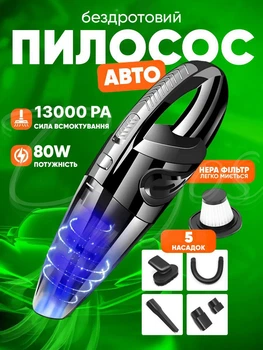 Автомобильный пылесос беспроводной Smart Car Vacuum Cleaner + 5 насадок вакуумный ручной для сухой уборки автопылесос для салона авто на аккумуляторе 1200 mAh