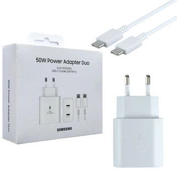 Сетевое зарядное устройство для Samsung 50W 2Type-C Super Fast Charge и PD + кабель Type-C-Type-C 1,8м White