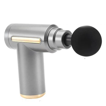Ручний перкусійний масажер для тіла із 4 насадками Gun Massager Grey