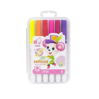 Фломастер - кисточка "Water color pen" 12 цветов 228-12 в пластиковом боксе (Розовый)
