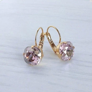 Cерьги Hand Made позолоченные с кристаллами Swarovski розово-сиреневого оттенка