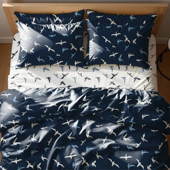 Комплект постільної білизни Zastelli Birds on blue Front бязь двоспальний 175х210