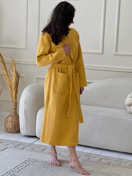 Жіночий вафельний халат гірчичний 3XL 100% бавовна 320 г/м2