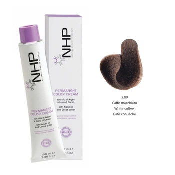 Крем-краска для волос с маслами арганы и какао NHP Permanent color cream 5,89- кофе с молоком 100 мл (8030778680380)