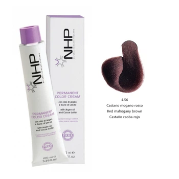 Крем-краска для волос с маслами арганы и какао NHP Permanent color cream 4,56- коричневый красное дерево 100 мл (8030778680304)