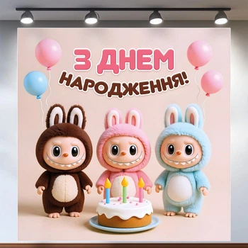 Баннер для фотозоны «Лабубу» | Фотозона на день рождения | 120x120см, №44373