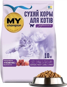 Повнораціонний сухий корм My Champion для котів "М'ясний мікс" 10 кг (4820224503981)