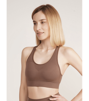 Спортивный бесшовный топ с широкими бретелями - Giulia - TOP ENERGY 02 - L/XL - Deep Taupe