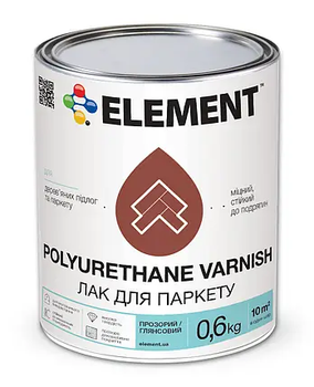 Лак для паркета ELEMENT POLYURETHANE VARNISH полуматовый 0.6кг