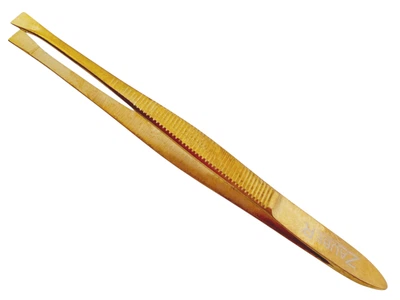 Пинцет для бровей прямой золотой заточений Zauber-manicure T-379