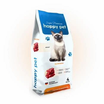 Сухой корм для взрослых кошек Happy Pet с телятиной 4 кг