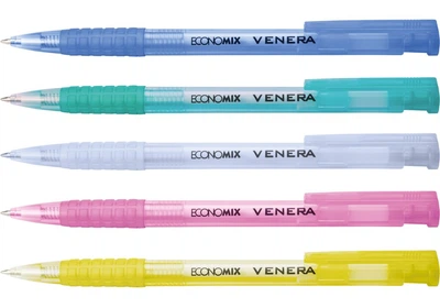 Ручка кулькова авт. ECONOMIX 10105-25 Venera 0,5мм синя, корпус асорті (50) /E10105-25/