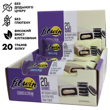 Блок Батончиків FitWin Protein Bar 33%, 12 шт x60 грам Печиво та крем (без цукру)(53654373)