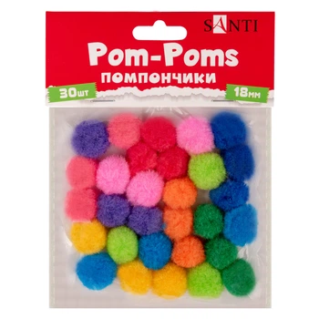 Помпоны Santi, d-18 мм., 30 шт., цветные, (954668)