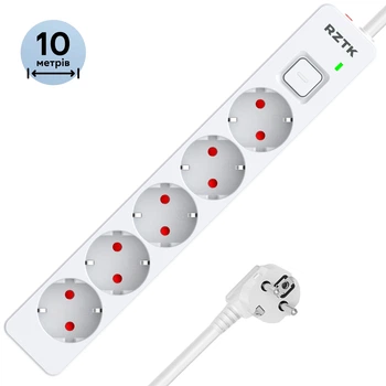 Мережевий фільтр-подовжувач RZTK Line 5100 10 м 5 розеток White