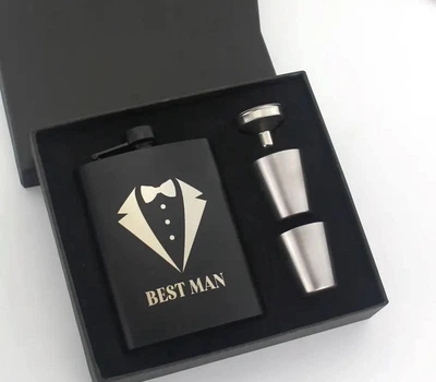 Подарунковий набір 4 в 1 фляга 235 мл, стопки та лійка Vexal Best man чорний (М1582)