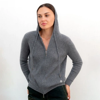 Худі жіноче Loro Piana з капюшоном на молнії в рубчик S сірий