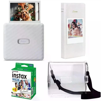 Подарунковий набір Фотопринтер Fujifilm Instax Link Wide, Фотопапір 20 шт, Прозорий чохол, Фотоальбом на 64 фото Білий (Подарункове пакування)