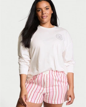 Фланелева піжама (світшот + шорти) Victoria's Secret Flannel Long-Sleeve Tee-Jama Set XS Білий (26811523D)