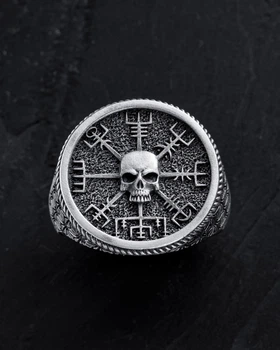 Серебряное кольцо VEGVISIR WITH SKULL Reytel 1194904 18.5