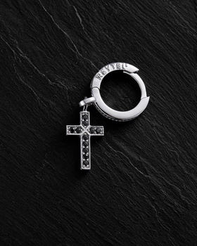 Серьга – кольцо CROSS. BLACK STONES (белое золото) Reytel 69042348