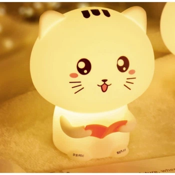 Дитячий силіконовий нічник світильник на акумуляторі Light Cat "Котик з рожевою книгою" білий