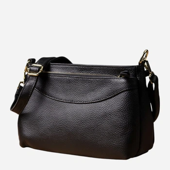 Сумка кросс-боди через плечо женская из натуральной кожи средняя Vintage leather-22987 Черная