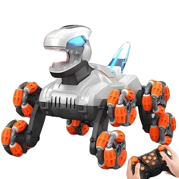 Детский восьмиколесный динозавр на радиоуправлении SHT 2590 2.4G (with 2 remote) Grey / Orange