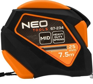 Рулетка NEO Tools сталева 7.5 м x 25 мм з автоматичним блокуванням, кнопкою зупинки та магнітом 67-234 (5907558472219)