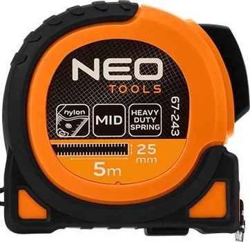 Рулетка NEO Tools Super Black сталева 5 м x 25 мм з автоматичним блокуванням, 2 кнопками стоп та магнітом 67-243 (5907558472257)