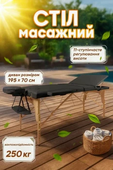 Массажный стол Insportline Japane Трёхсекционный 195х70 см Черный Код: JSP-3-BK