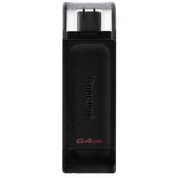 Флеш пам'ять Kingston DataTraveler DT 70 64Gb Type-C портативний та легкий флешнакопичувач для ноутбуків, ПК, планшетів, телефонів Чорний