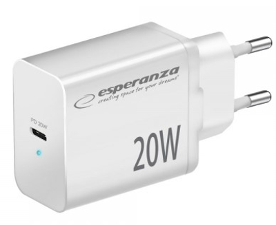 Мережевий зарядний пристрій Esperanza 20W USB-C PD White (5901299960554)