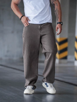 Джинсы мужские прямого кроя оверсайз Baggy из плотного денима Коричневые 34