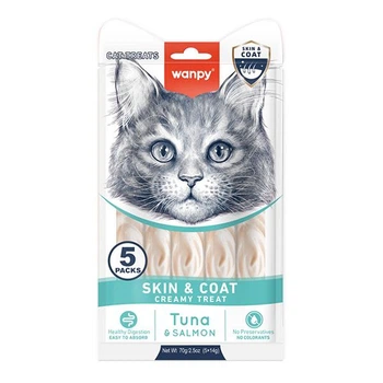 Функциональное лакомство для котов Wanpy Creamy Lickable Treat Skin&Coat кожа и шерсть, 5 по 14г