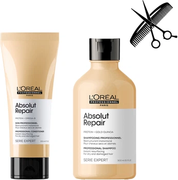 Професійний набір L'Oreal Professionnel Paris Serie Expert Absolute Repair для інтенсивного відновлення пошкодженого волосся Кондиціонер 200 мл + Шампунь 300 мл (3474636976096/3474636974221)