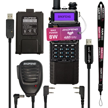 Комплект Фулхаус Рация UV-5R 8W + Батарея BL5-3800 мАч +Тангента + Кабель для USB зарядки + Кабель для программирования PL2303 + Ремешок на шею
