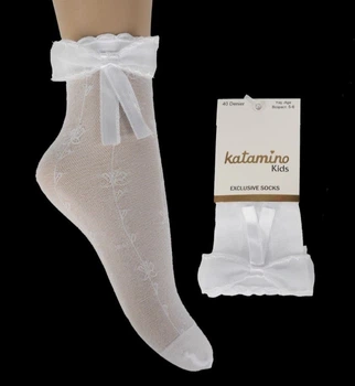 Детские капроновые нарядные носки Katamino с бантиком Белые 1 пара 32-34 / 9-10 лет