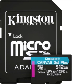 Карта пам'яті Kingston 512GB microSDXC C10 UHS-I U3 A2 R170/W90MB/s Canvas Go Plus + SD адаптер SDCG