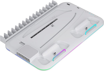 Stojak do PS5 Canyon CS-51 RGB Slim/DE z chłodzeniem i ładowaniem padów White (CND-CSPS5W-1)