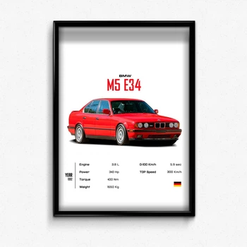 Постер в рамке bmw m5 e 34 red А4