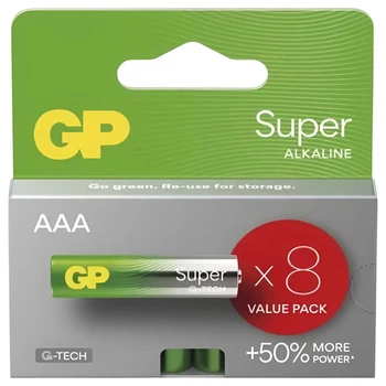 Батарейка щелочная GP Super Alkaline G-TECH (GP24AETA21-2GVPB8), AAA/LR03, эко блистер 8шт