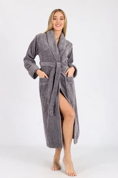 Женский махровый халат Nusa серый L/XL