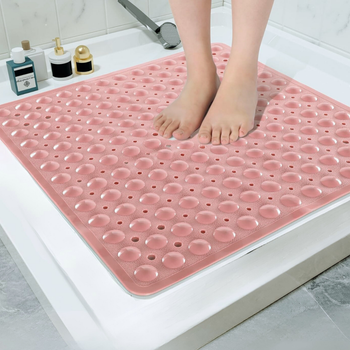 Килимок для душу і ванної кімнати, силіконовий, протиковзкий Bathlux 53х53 см на присосках,рожевий (352)