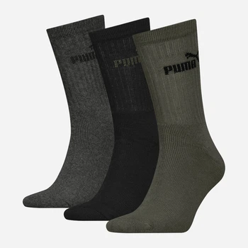 Набор женских носков высоких хлопковых Puma Elements Unisex Crew Sock 3P 94711005 35-38 3 пары Green/Black (8720245958219)